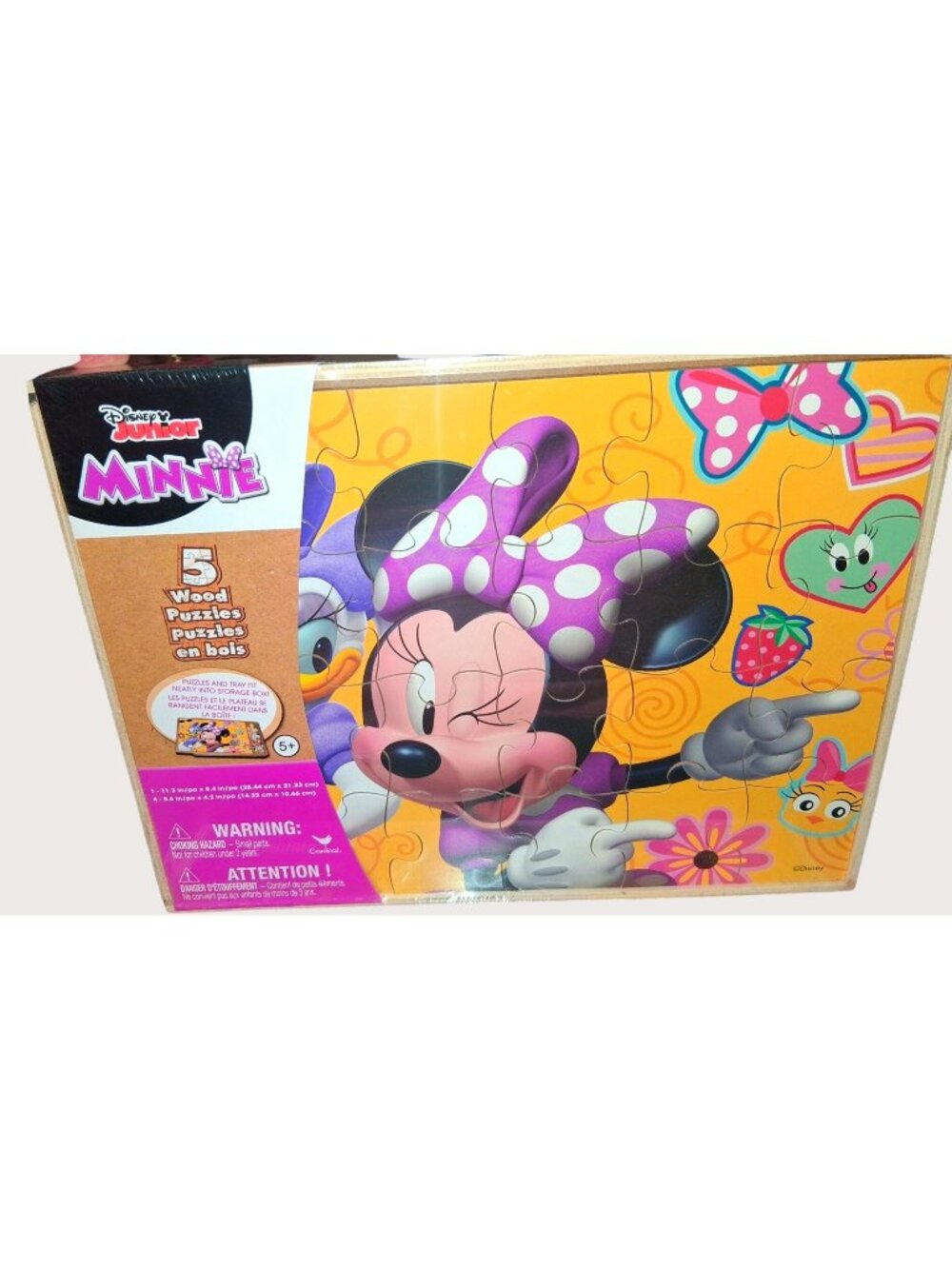 Disney Junior Minnie Mouse 5 Wooden Puzzles Set Ages 5+ Sealed Storage Tray NEW